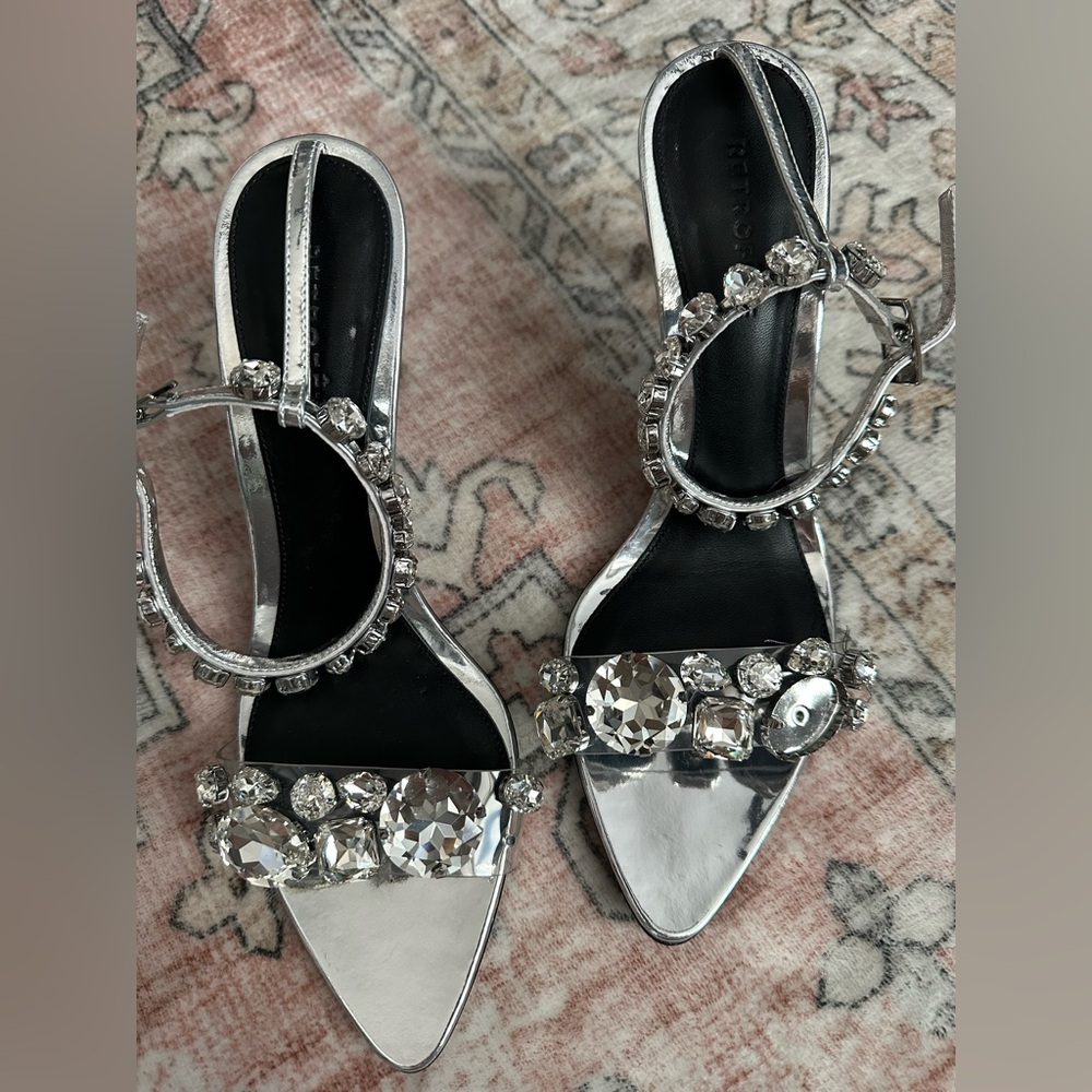 NWOT Retrofete Hanna Gemstone Silver Heels - Picture 7 of 16
